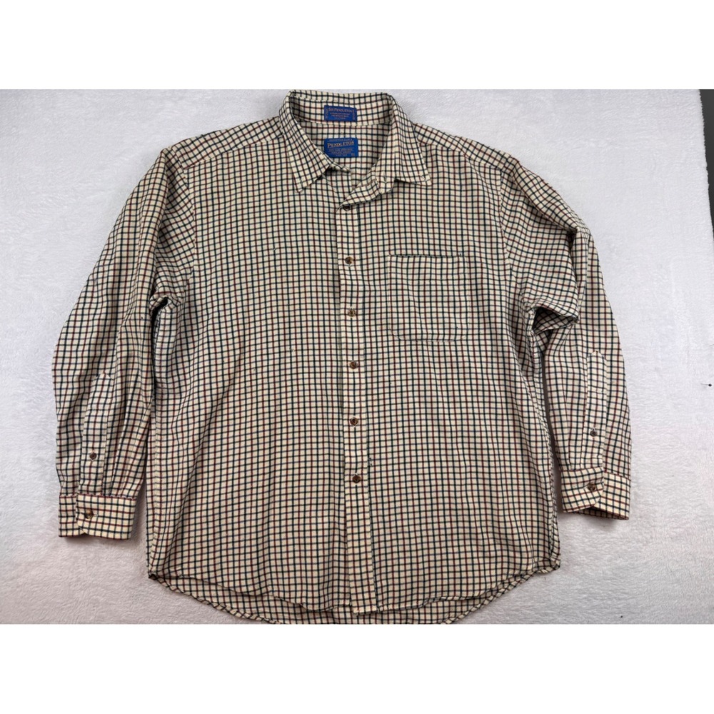 Pendleton Wool Shirt Mens XL Cream Plaid Tattersall Button Down Long Sleeve
